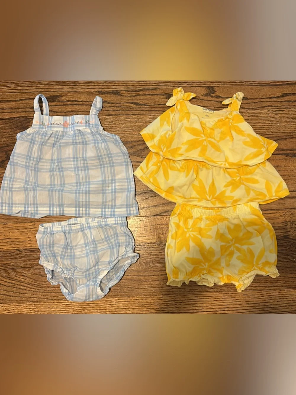 Carter's Yellow Floral & Light Blue Plaid Baby Two-Piece Matching Sets